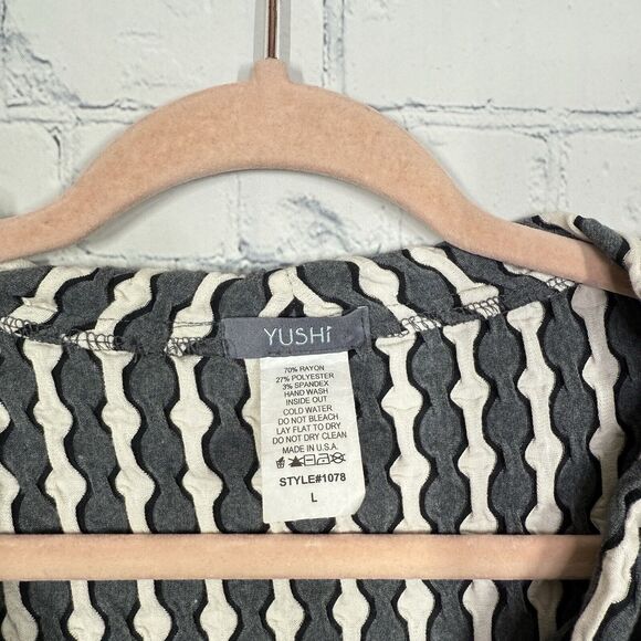 Yushi Tunic Women Large Gray Black Patchwork Knit Lagenlook Artsy Top - Picture 5 of 9